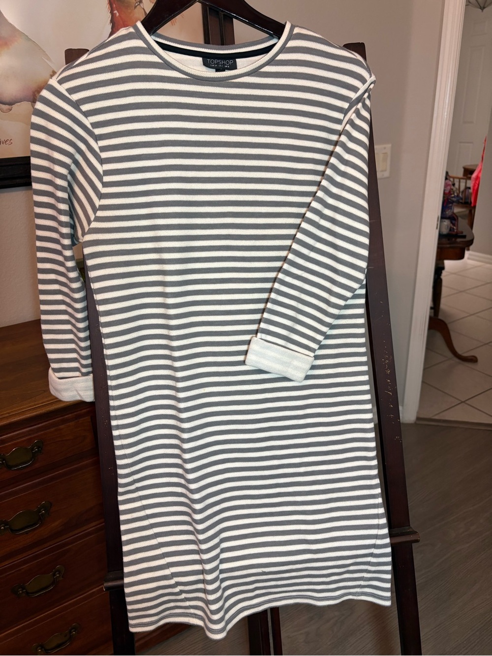 Topshop Women’s Gray & White Striped Knit Dress